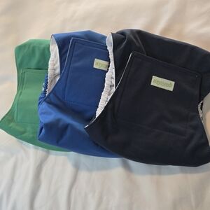 Set of Three Cloth Doggie Male Wraps -  Diapers in Green, Blue, and Navy - Med
